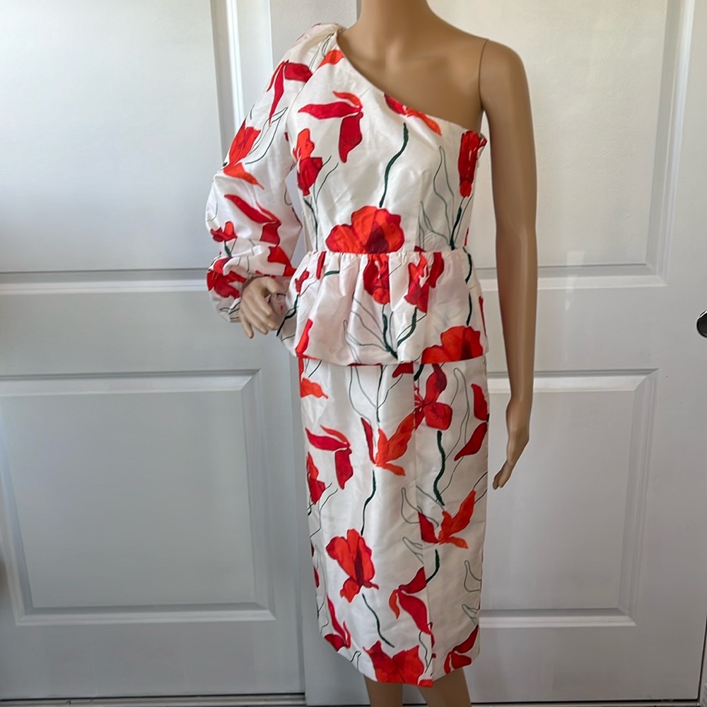 NWT Anthropologie HUTCH old Hollywood glam floral one shoulder peplum dress 0